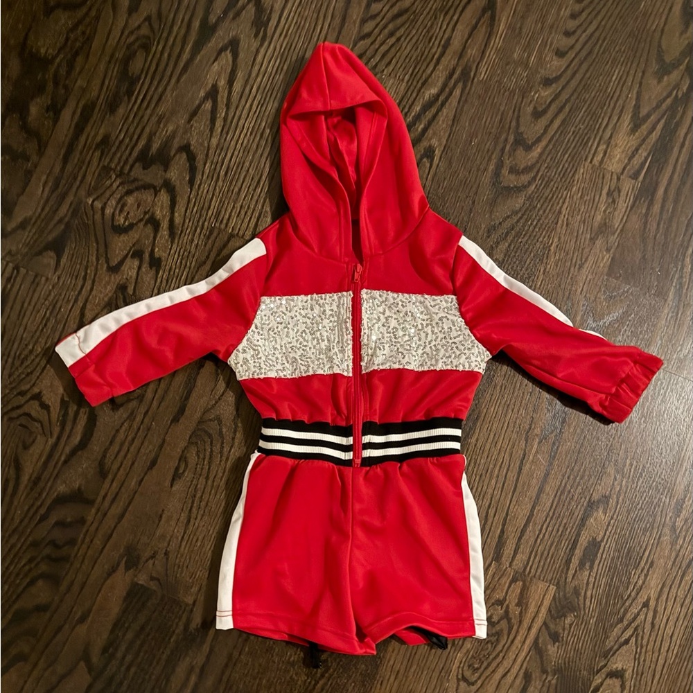 Weissman SC Costume, red and silver sequin jumpsuit